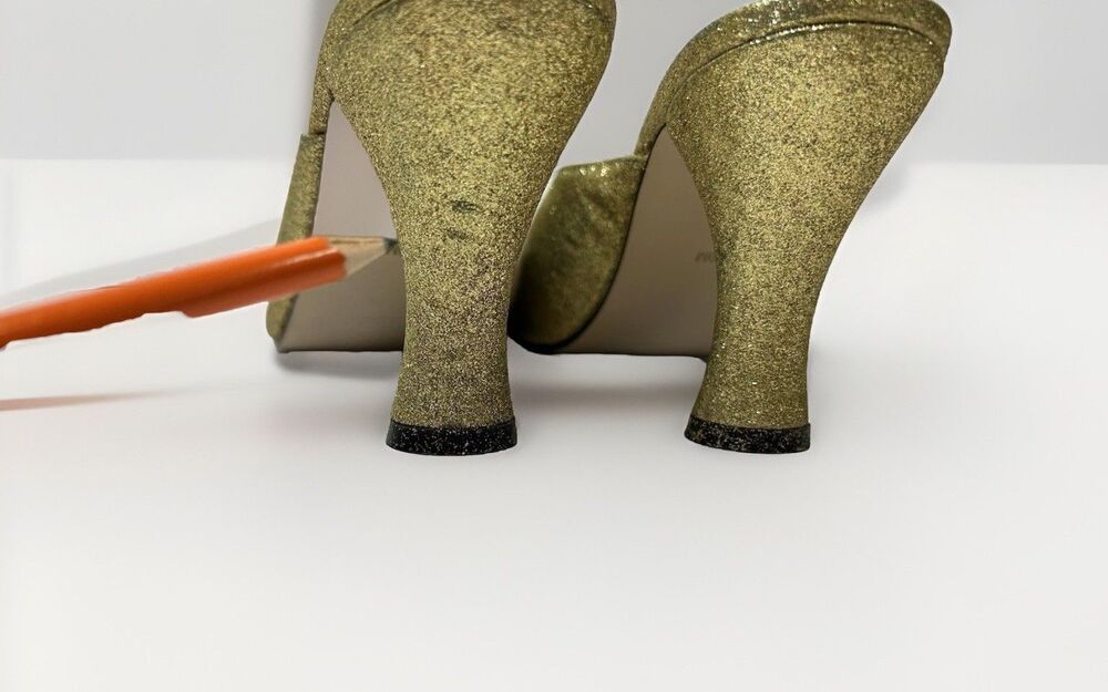 Ann Marino Gold Sparkle Almond Toe Block Heel Shoes Womens 10 - Picture 8 of 11